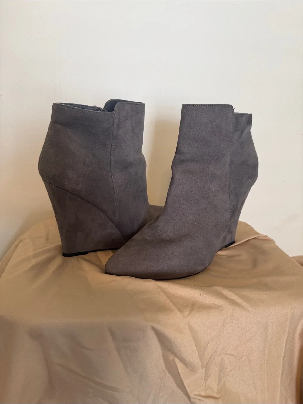 Worthington Gray Suede Wedge Ankle Boots
